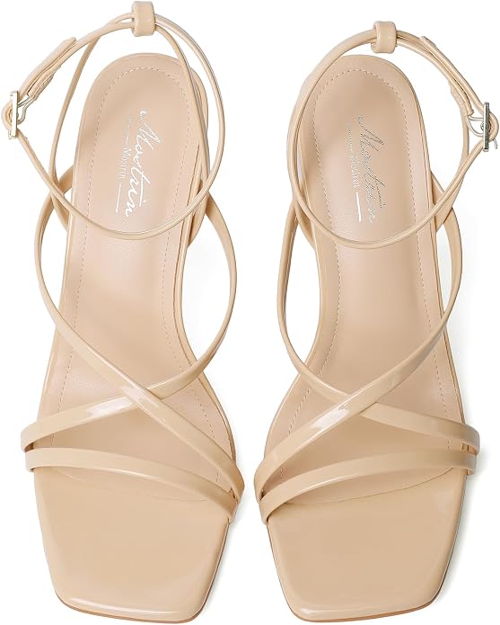 Mostrin Strappy Heels for Women Square Open Toe Lace Up Heeled Sandals Ankle - Image 7