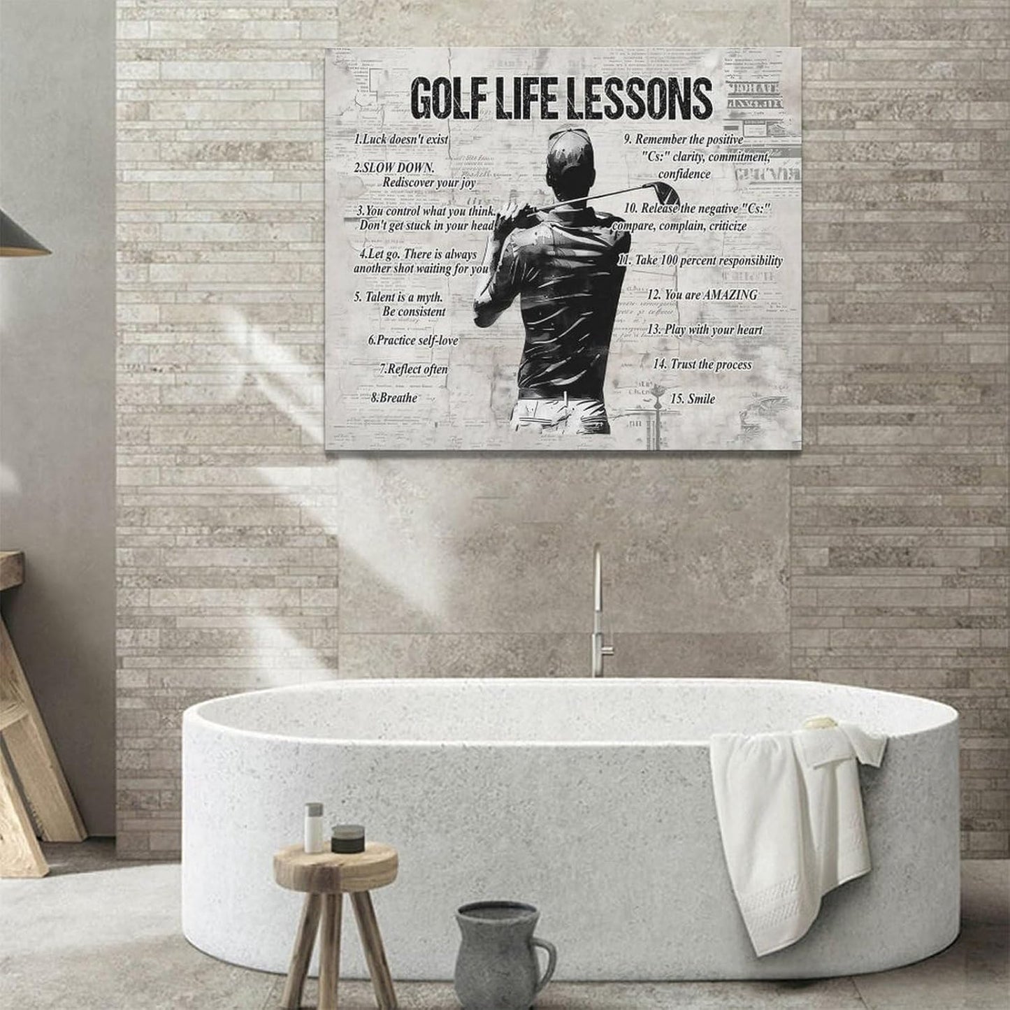 Gyeong Golf Sports Wall Art Golf Life Lessons Wall Decor Golf Sign Retro Poster Boy Men Room Motivational Decorations Canvas Print Painting Artwork for Bedroom Bathroom Living Room 24"x20"