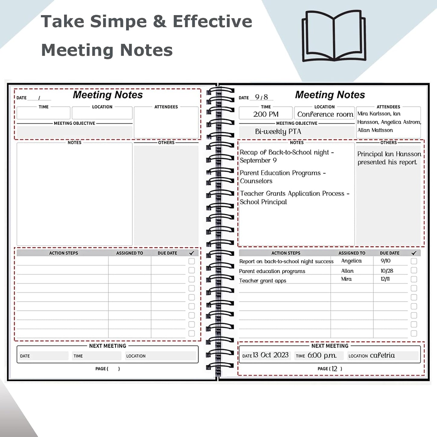 2 Pack Meeting Notebooks for Work Planner With Action Items 8.5" X 11" - A4 Professional Notebooks for Note Taking - Business Daily Planner Undated,Office Notebooks,240 Pages
