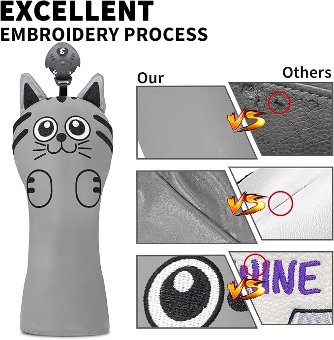 Golf Kitty Head Cover Golf Club White Leather Headcovers 1pc/4pcs Set Fits - Image 5