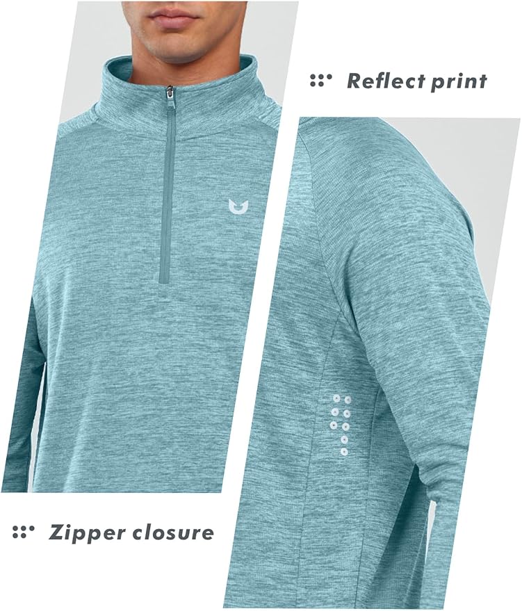 NORTHYARD Quarter Zip Pullover Men Running Shirt Long Sleeve Moisture Wicking - Image 4