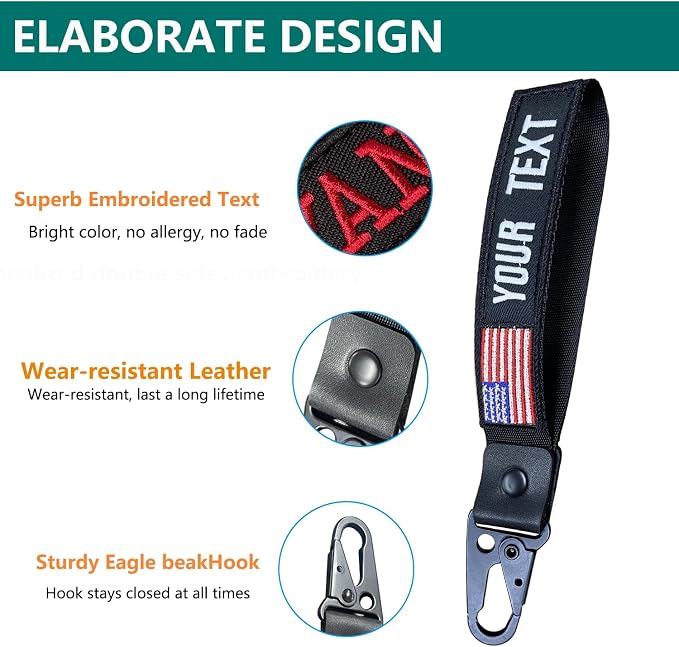 Custom Keychain, Personalized Key Tag Embroidery USA Flag Name - Image 3