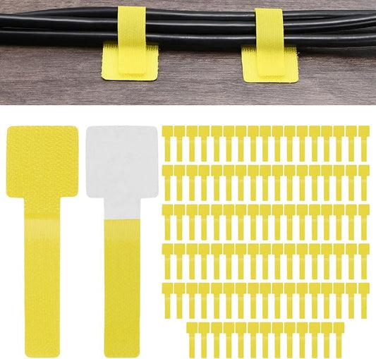 100-Pack Hook and Loop Cable Ties, 3.5 x 1.1 Inch Enhanced Self-Adhesive Cord by MMETERXITY