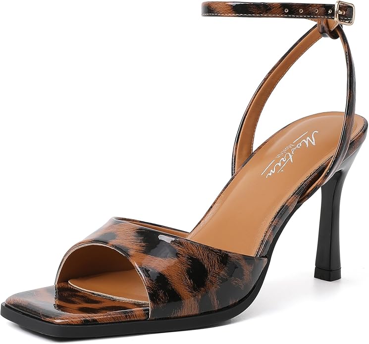 Mostrin Strappy Heels for Women Square Open Toe Lace Up Heeled Sandals Ankle by Mostrin