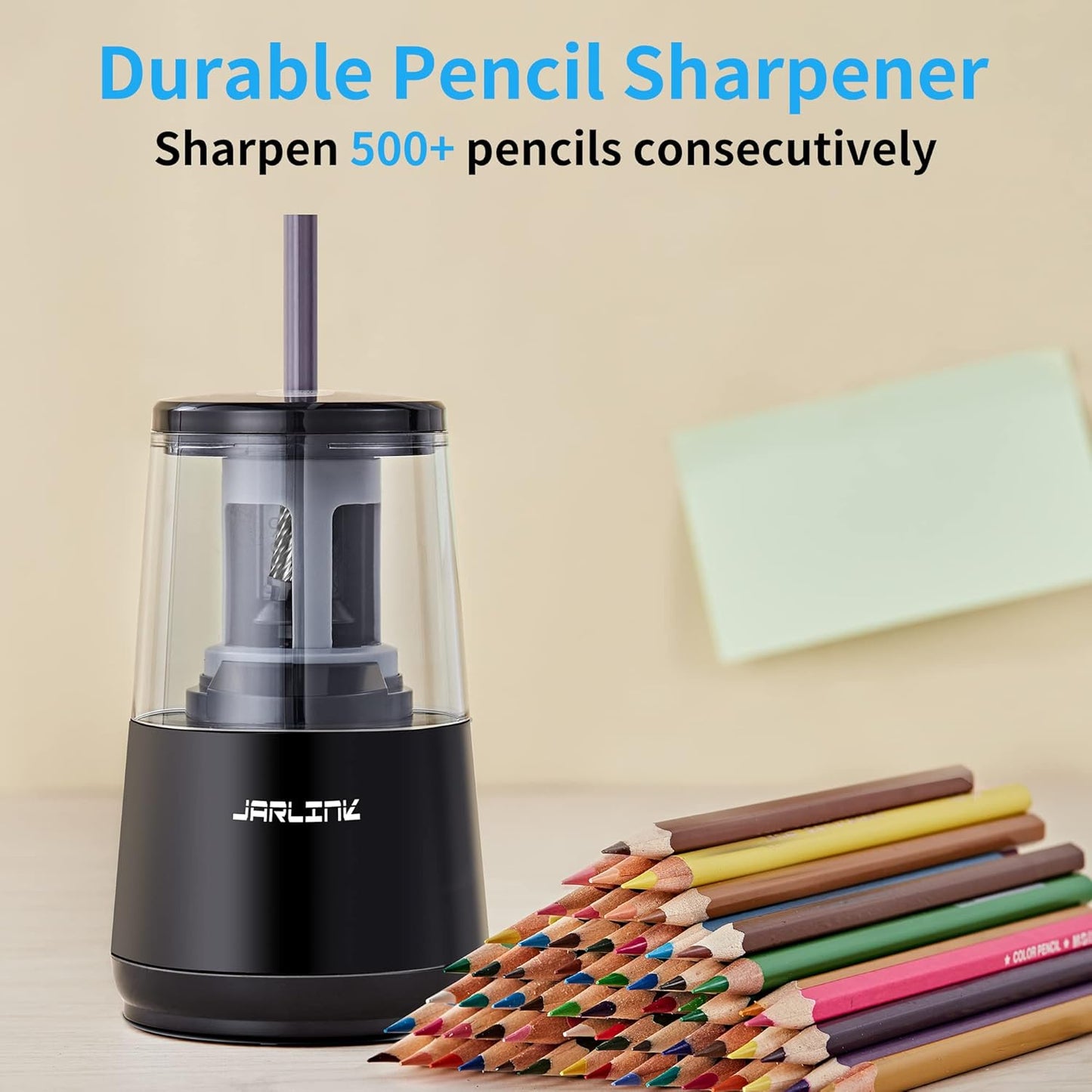 JARLINK Electric Pencil Sharpener, Heavy-Duty Helical Blade to Fast Sharpen, Auto Stop for No.2/Colored Pencils(6-8mm), AC Adapter/Battery Operated in School Classroom/Office/Home (Black)