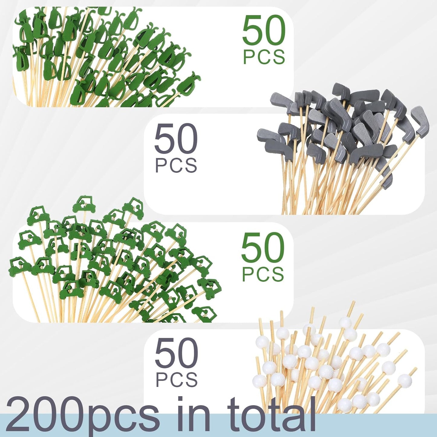200 Pcs Golf Cocktail Picks 4.7" Toothpick for Appetizer Drink Stirrer Birthday Party Decor Cupcake Topper Sandwich Fruit Skewer Bamboo Stick Club Catered Event Buffet Party (Golf Combo)