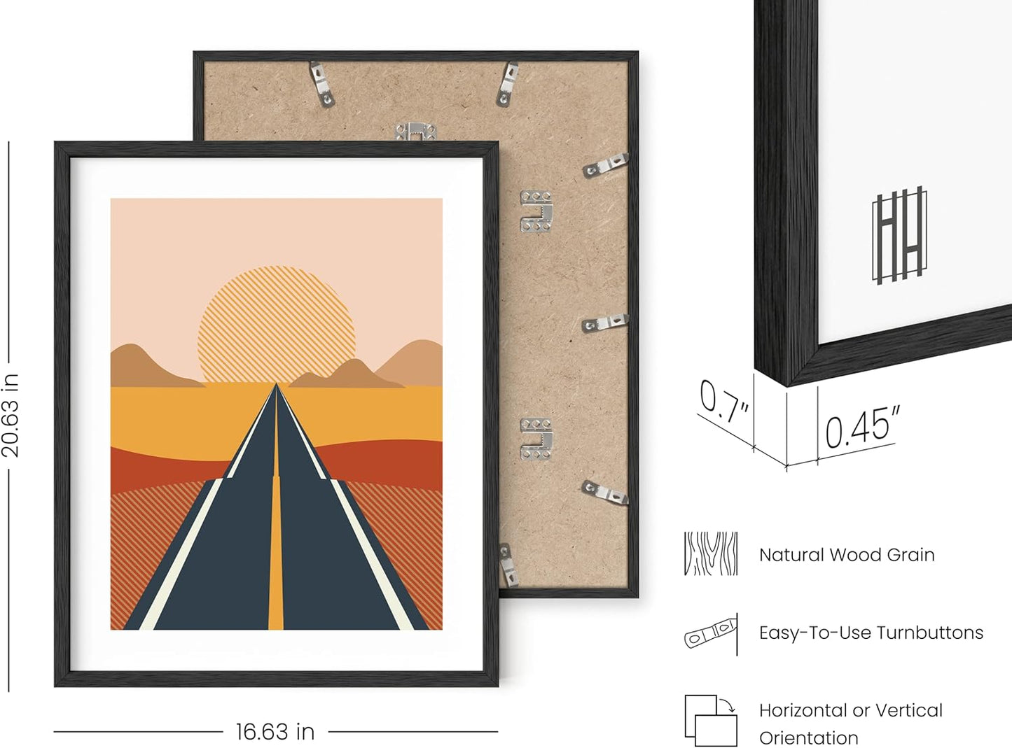 HAUS AND HUES Abstract Minimalist Landscape Wall Art – Set of 6 Modern Mountain Prints, Geometric Nature Posters, Aesthetic Minimalist Wall Decor (Black Frame, 16x20)