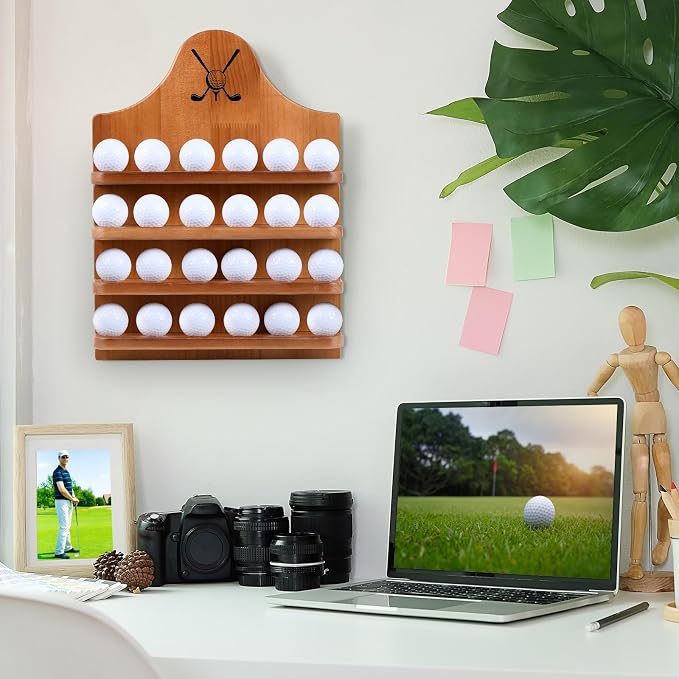 Marsui Wooden Golf Ball Display Case 24 Balls Wall Mounted Golf Ball Display - Image 5