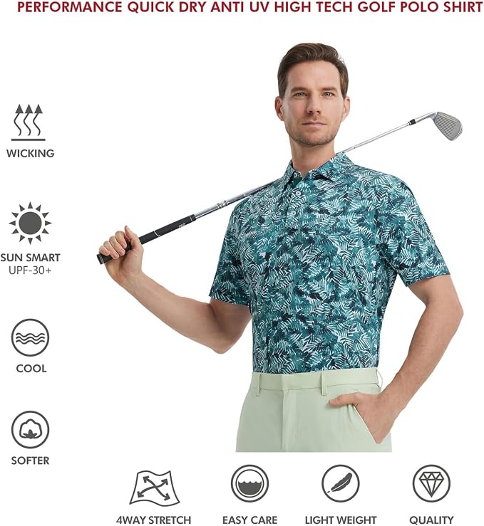 Golf Shirts for Men Dry Fit Short Sleeve Print Performance Moisture Wicking - Image 5