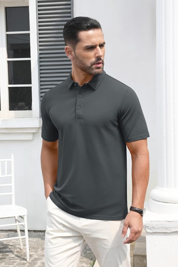 MAGCOMSEN Men's Polo Shirts Short Sleeve Cotton Pique 3 Button Classic Fit - Image 3