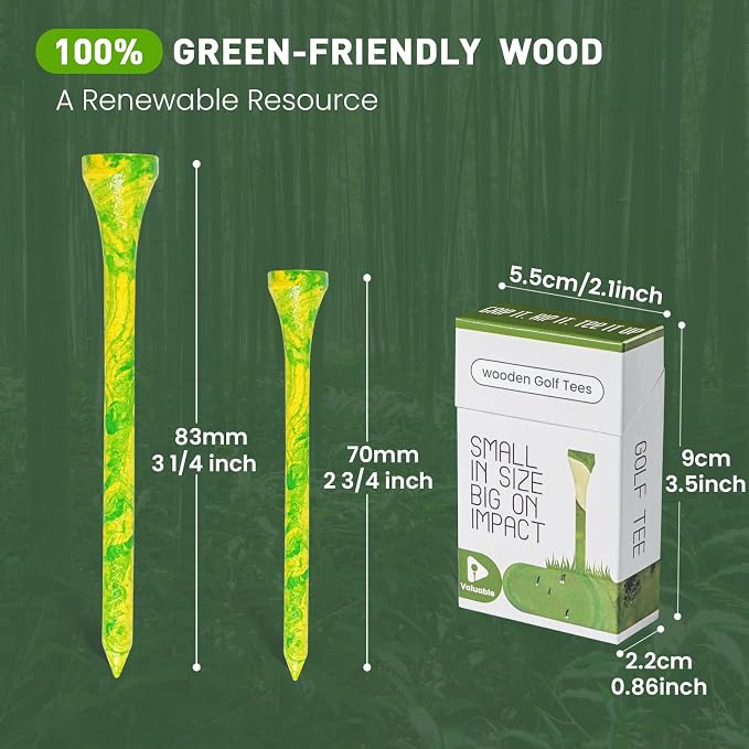 Amy Sport Colorful Golf Tees Wooden 3 1/4 2 3/4 Inch Value 18/72/180 Pack - Image 3