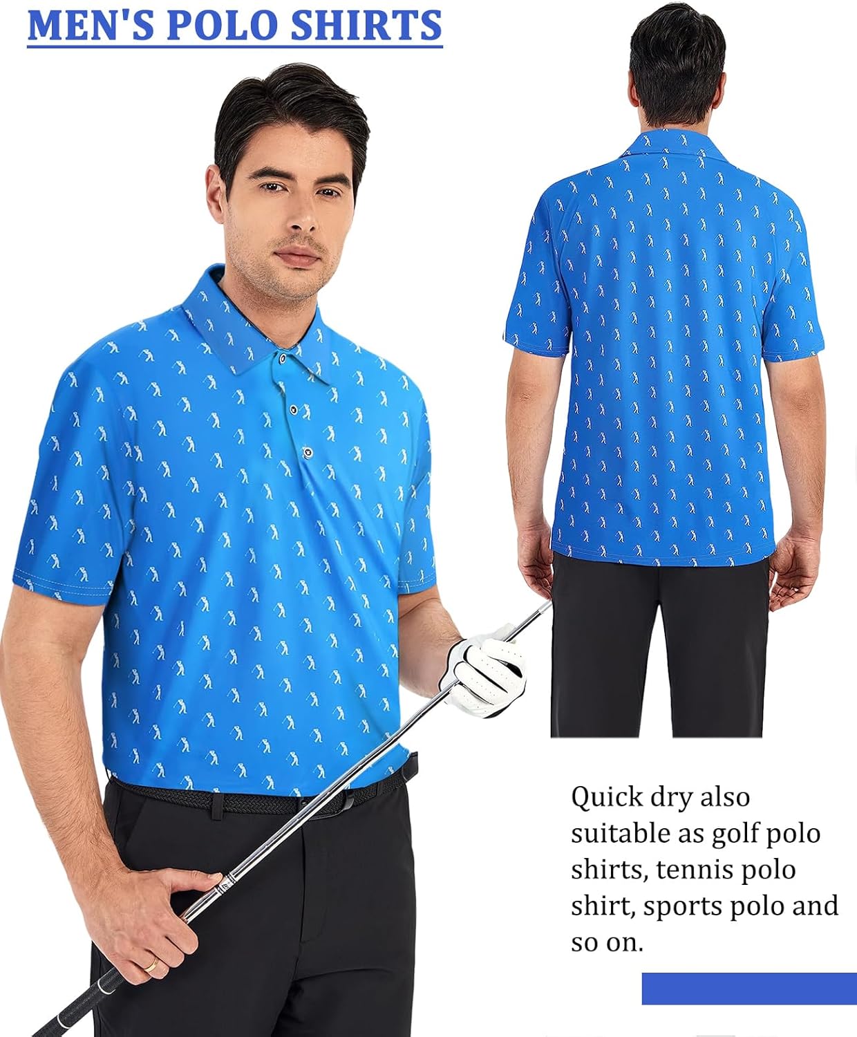 Hodaweisolp Golf Shirts for Men Dry Fit Print Moisture Wicking Performance Short Sleeve Polo Shirt