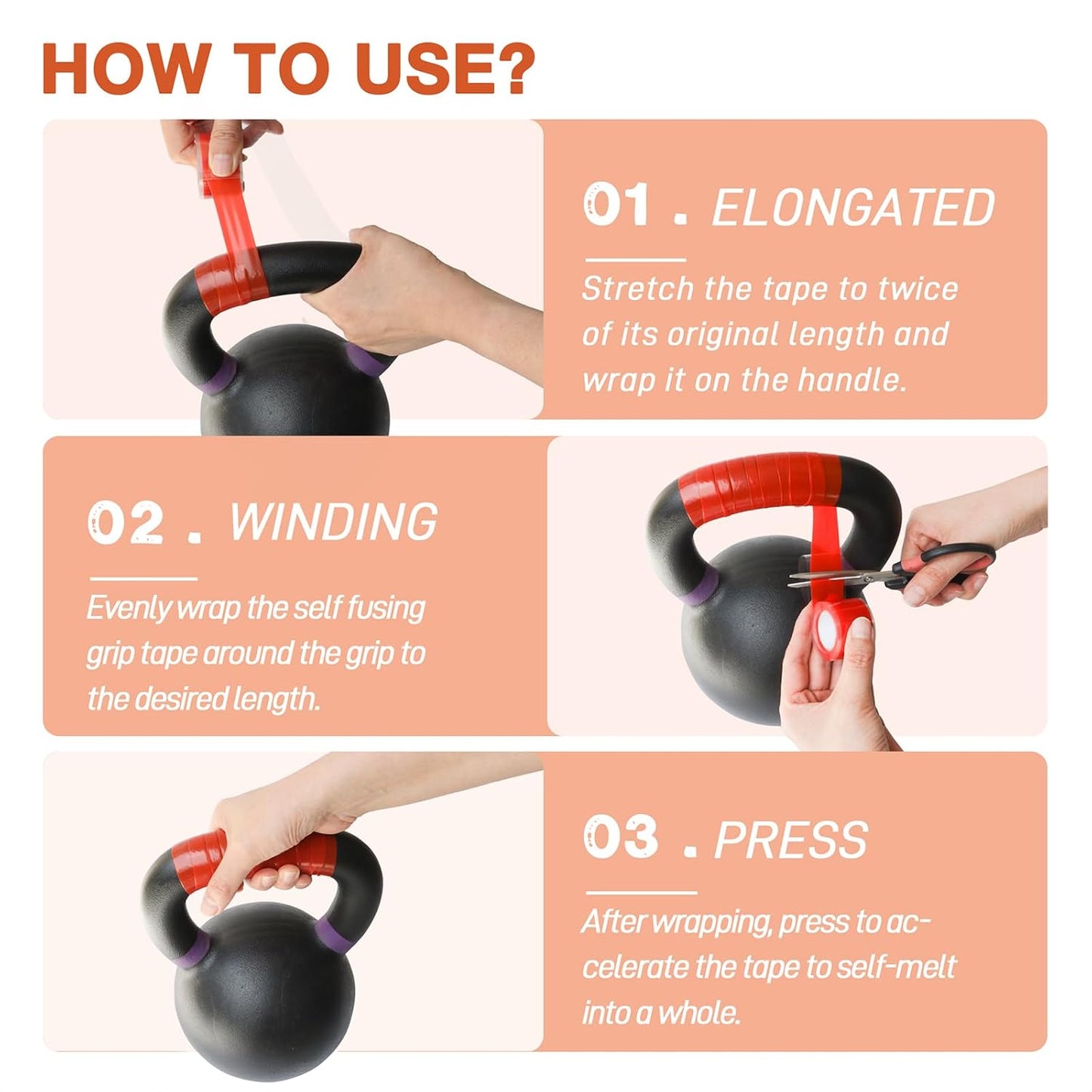 2 Rolls 1IN X 10FT Grip Tape, Self Fusing Silicone Grip Wrap for Handles, No Adhesive, Red