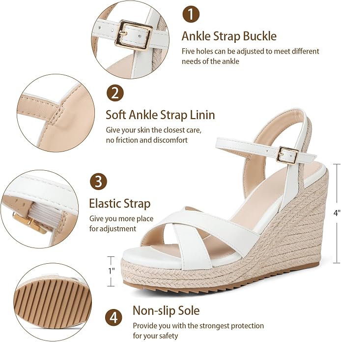 mikarka Women's Espadrille Wedge Sandals: Ankle Strap Platform Open Toe Wedges - Image 4