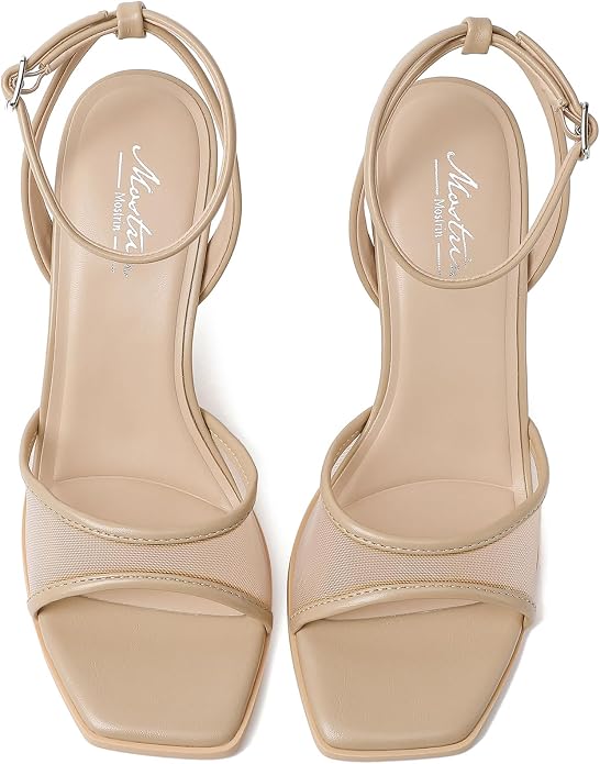 Mostrin Strappy Heels for Women Square Open Toe Lace Up Heeled Sandals Ankle - Image 3