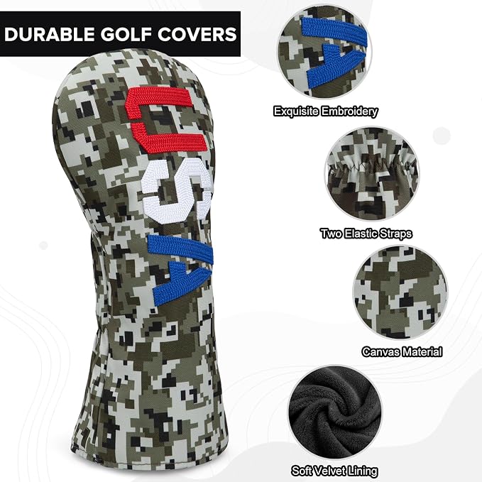 Golf Club Head Covers, Camouflage USA Design Golf Driver Covers, Fairway Wood - Image 3