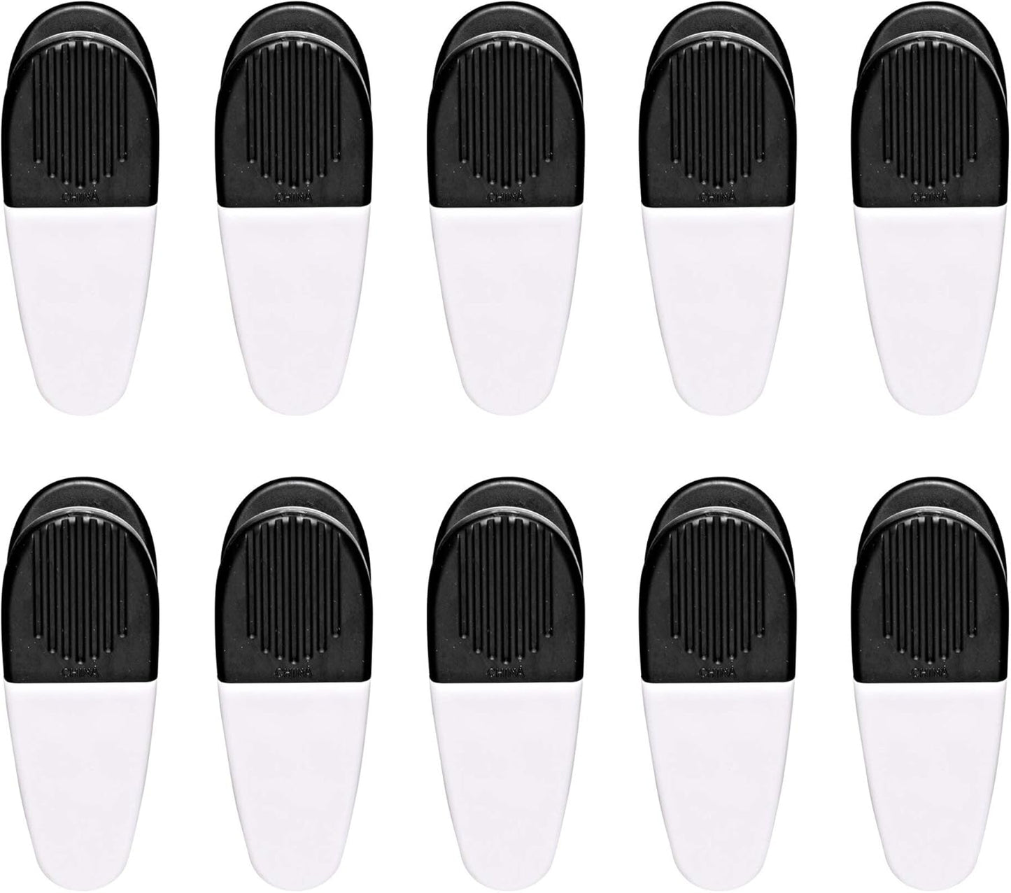 10 Magnetic Memo Holders Set - Large Clip, Plastic - White Black