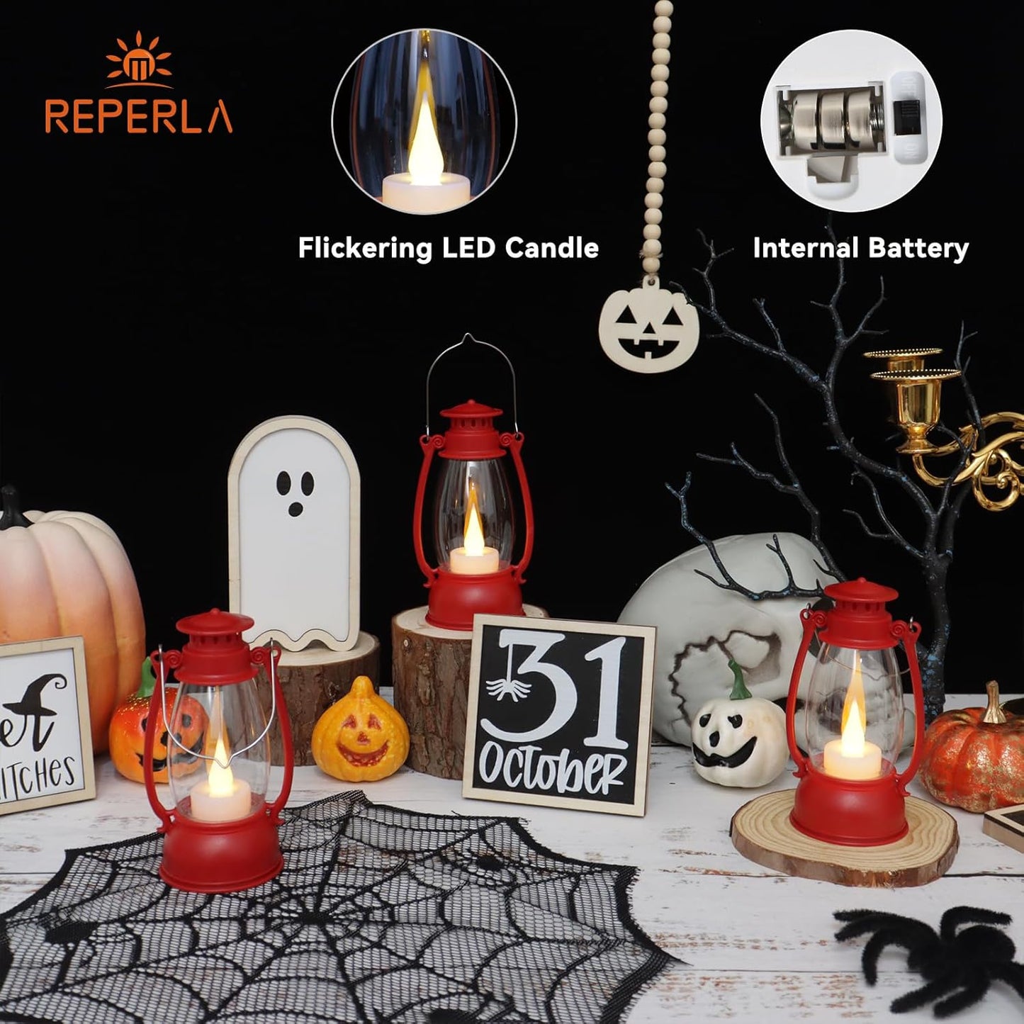 12Pcs Red Mini Lanterns for Centerpiece – Vintage Lantern Decor for Christmas, Halloween, Weddings & Western Party – Hanging Ornaments Bulk with Flicker LED Candle for Cowgirl, Camping Decor