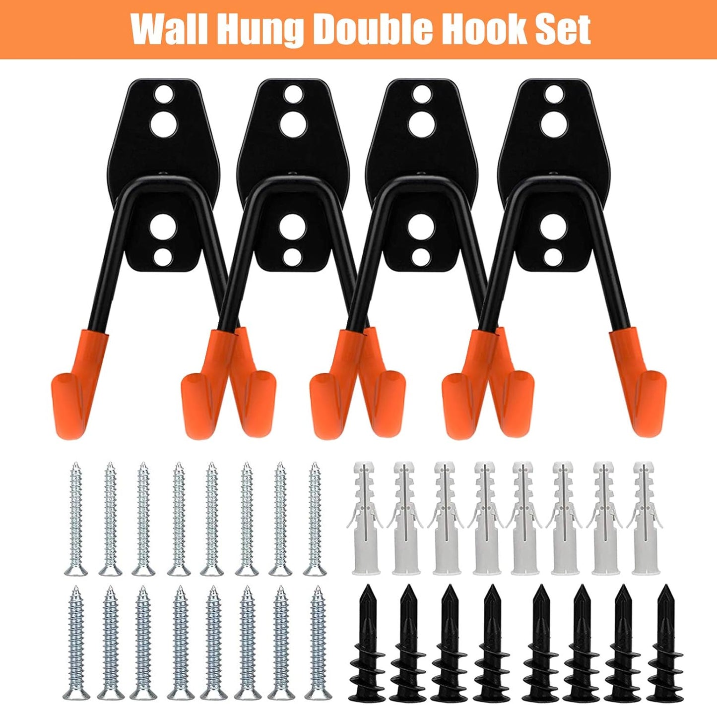 GXF Steel Garage Storage Utility Double Hooks, Heavy Duty Hangers Wall Mount Holder J Hook Garage Organizer for Power Tools, Bikes, Ladders, Ropes, Hoses, Bulk Items Storage