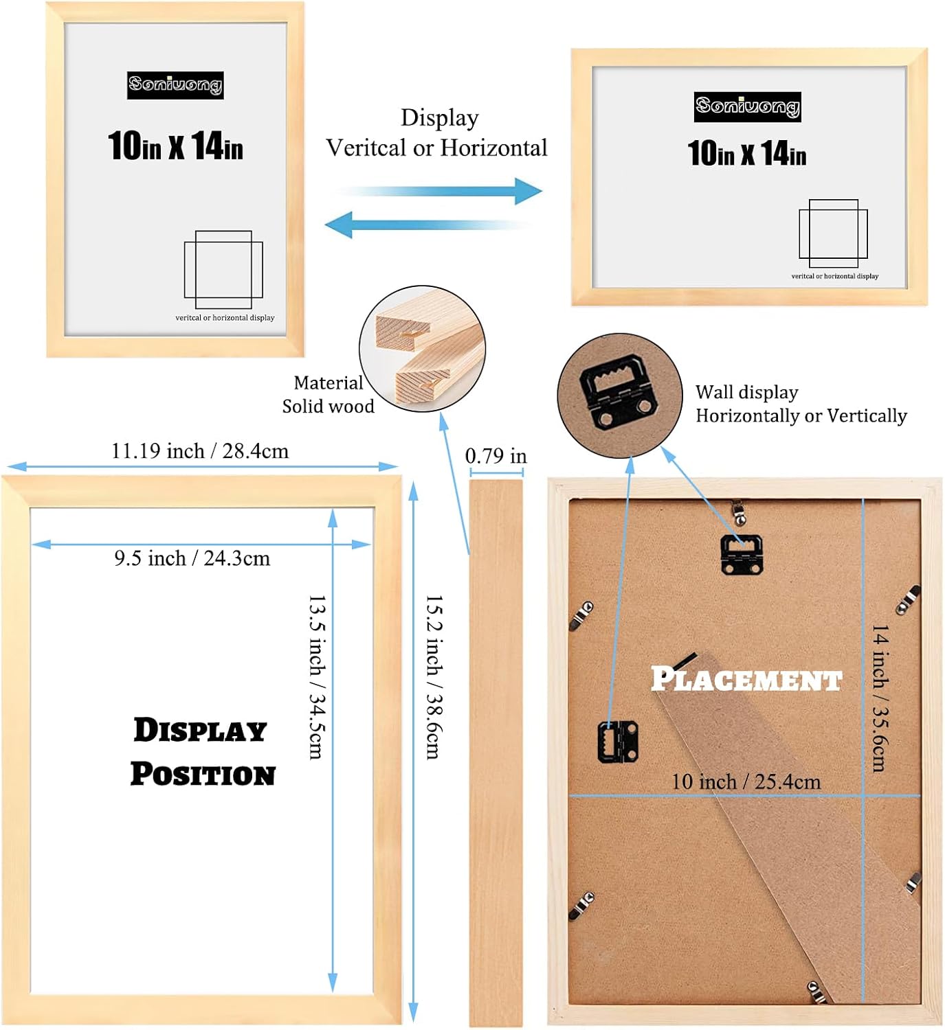 10x14 inch Wood Picture Frames for Wall Hanging,Diamond Painting Frames Rectangle Baby Scan Picture Frame for Family Walls Decoration,Anniversary,Wedding,Christmas,Halloween,Shower,Certificate