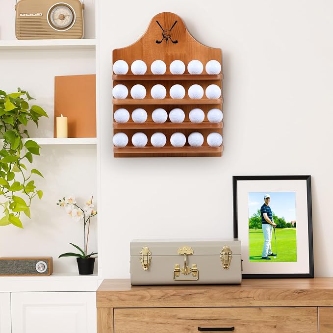 Marsui Wooden Golf Ball Display Case 24 Balls Wall Mounted Golf Ball Display - Image 6