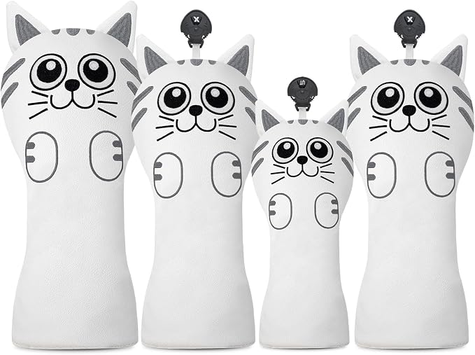 Golf Kitty Head Cover Golf Club White Leather Headcovers 1pc/4pcs Set Fits - Image 3