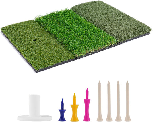 Golf Hitting Mat 24"x16" | 24"x24" Tri-Turf Golf Practice Mat Outdoor Indoor Portable Training Matt Traint Aid Batting Turf Matt for Chipping, Driving and Full Swing Practice
