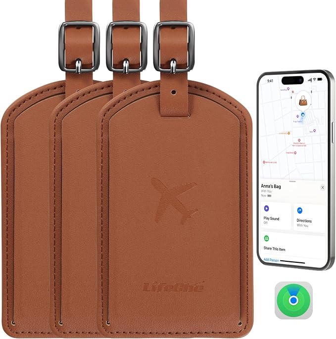 Luggage Tags Built-in Anti-Loss Tracker, Luxury Leather Luggage Tags by LifeCh%C3%A9