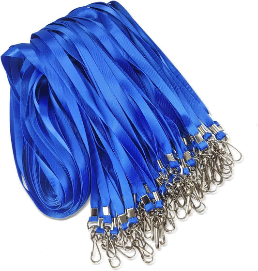 50 Pack BlueLanyard Bulk Lanyard for id Badge Holder Durable Flat Lanyard with Swivel Hook and Badge Clip