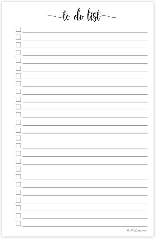 321Done To Do List Notepad for Planner Refill Pages – Made in USA - 50 Sheets (5.5x8.5) To-Do's Tear Off, Planning Memo Pad, Checklist Notes Left Hole Punch Margins - Simple Script College-Ruled
