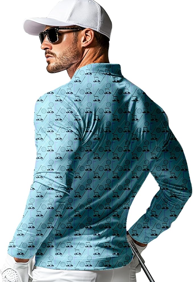 Men's Long Sleeve Golf Shirt Quick Dry 3 Button Work Fishing Outdoor Casual - Image 2