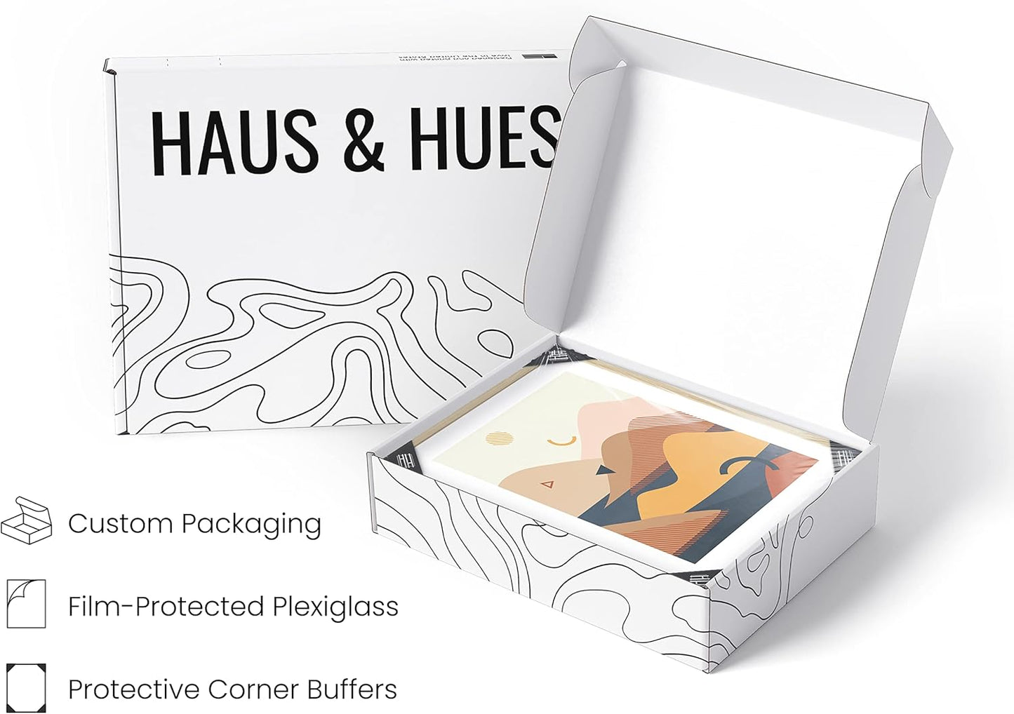 HAUS AND HUES Abstract Minimalist Landscape Wall Art Prints - Set of 6 Modern Aesthetic Mountain Wall Art Posters, Minimal Geometric Nature Paintings, Minimalist Wall Art (Beige Frame, 8x10)