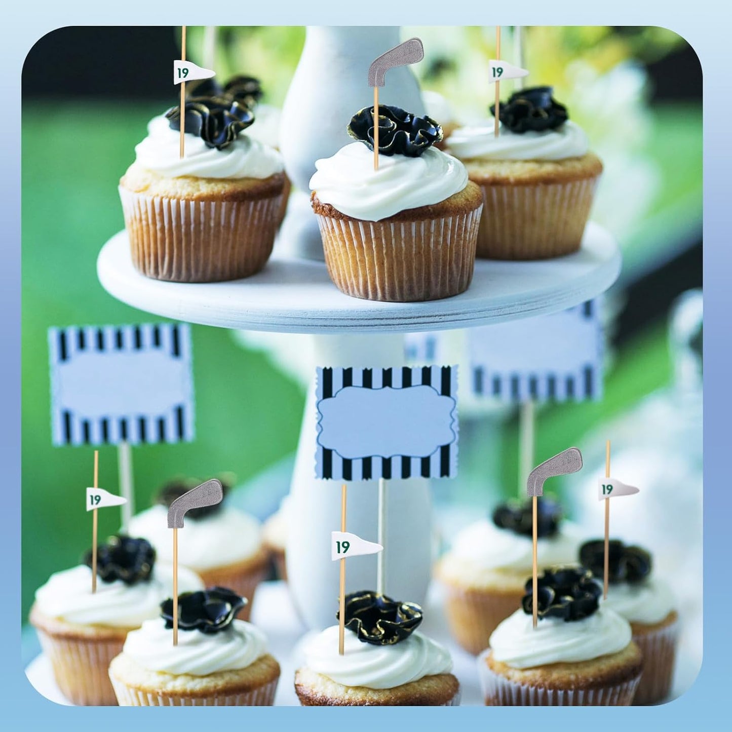 200 Pcs Golf Cocktail Picks 4.7" Golf Toothpicks for Appetizers Golf Club Drink Stirrers Golf Party Decor Birthday Cupcake Topper Sandwich Fruit Golf Skewer Bamboo Stick Holiday Supply(Number 19 Flag)