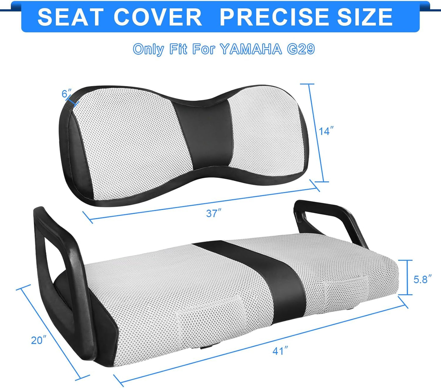 iLSKW Golf Cart Seat Covers for Yamaha G29 Seat Cover OEM Front,Breathable Fabric and Leather Front Seat Cover Like Gloves,Full Wrap-Around Design of Yamaha G29 Golf Cart Front Seat Cover