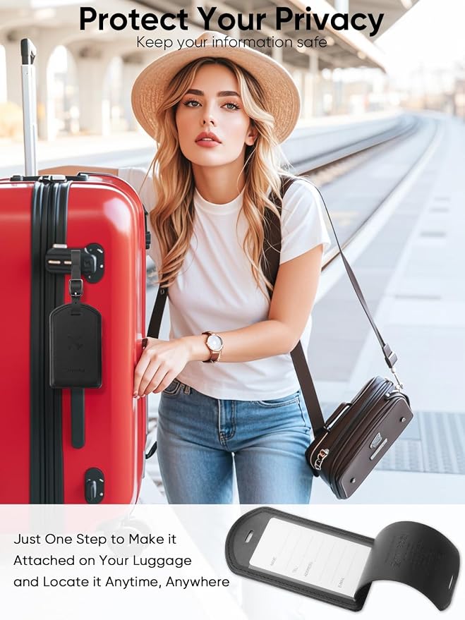 Luggage Tags Built-in Anti-Loss Tracker, Luxury Leather Luggage Tags - Image 4