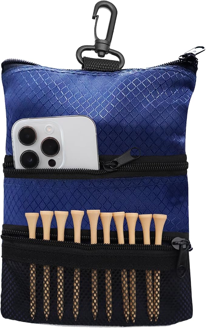 Golf Bag Accessories Valuables Pouch Bags Multi Pocket Zipper Hook by AmySport