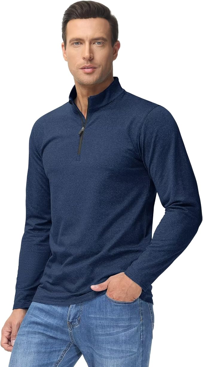 Boladeci Men's Quarter Zip Pullover Premium Fleece Lined Heather Long Sleeve - Image 2