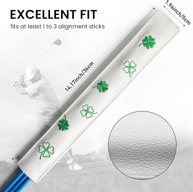 FINGER TEN Golf Alignment Stick Cover Headcover Rods Holder Case Leather 14''× - Image 3
