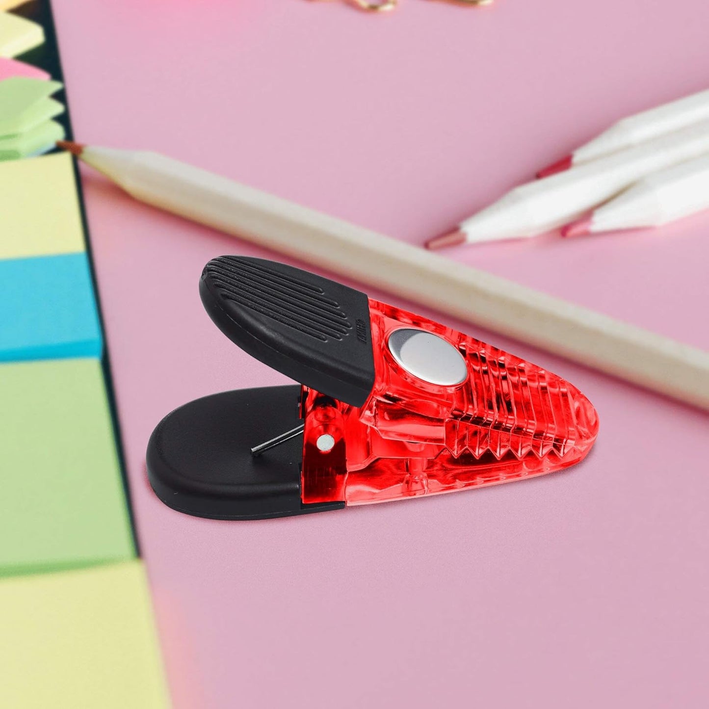 10 Magnetic Memo Holders Set - Large Clip, Plastic - TRed