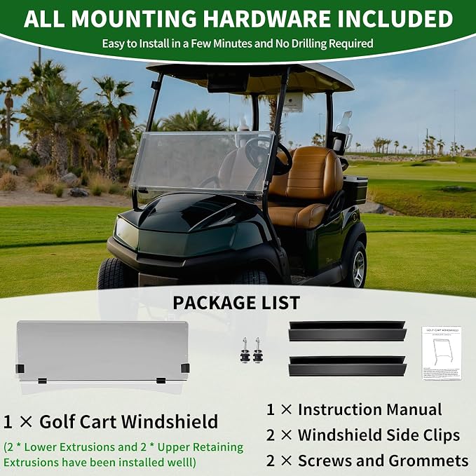 Golf Cart Foldable Windshield 3/16" Thicken Only Fits Club Car Precedent 2004+ - Image 8