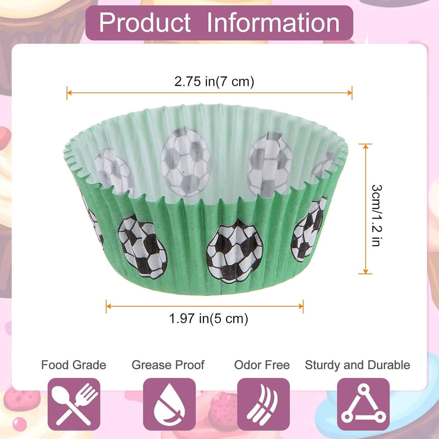 HARFINGTON 300 Count Cupcake Liners Soccer Cupcake Cups Standard Size Muffins Liners Papers Baking Cups Wrappers Greaseproof for Party Wedding Birthday