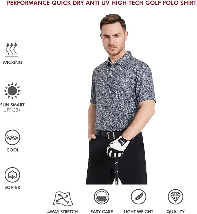 Golf Shirts for Men Dry Fit Short Sleeve Print Performance Moisture Wicking - Image 5