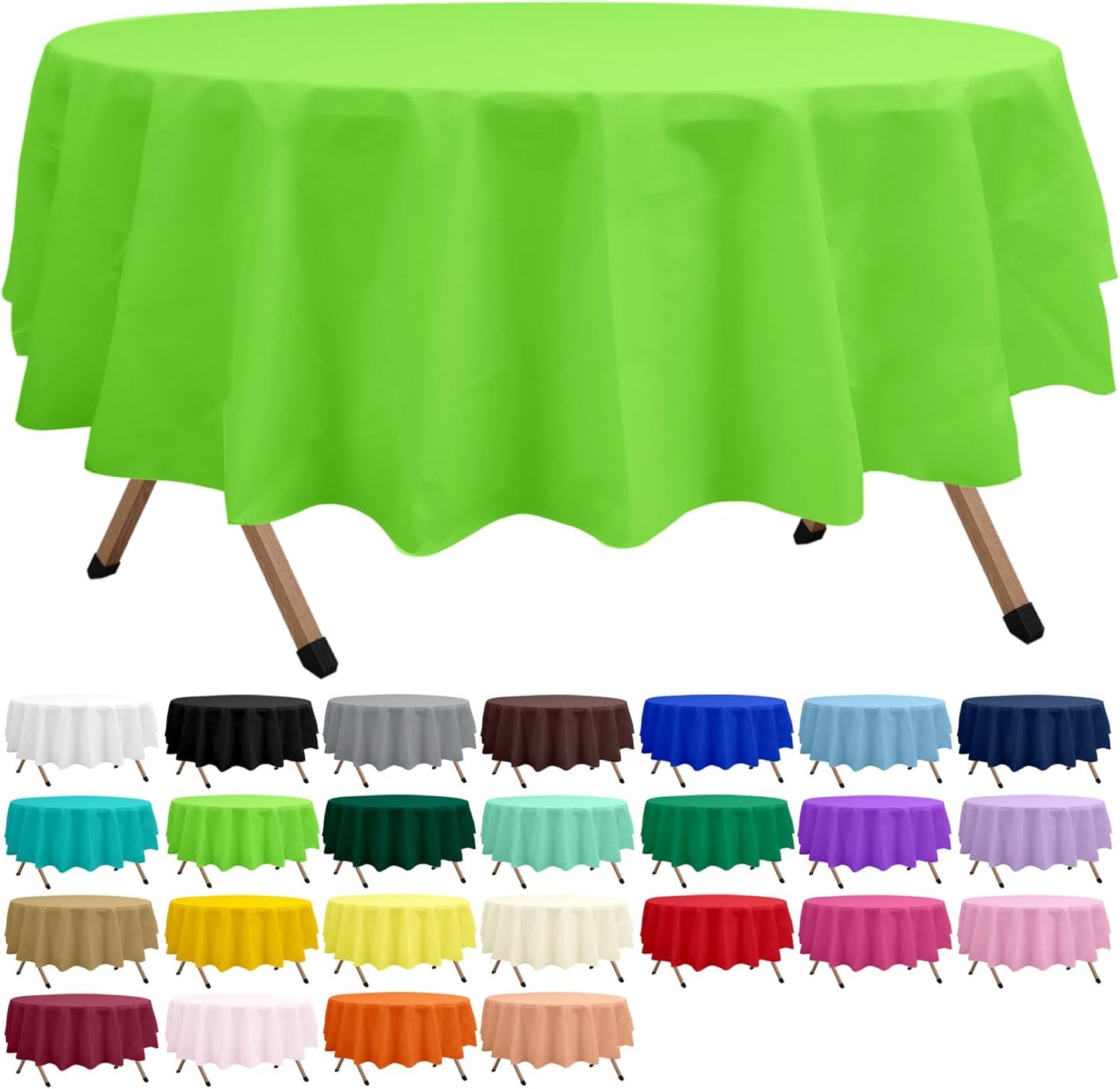 2 Pack Lime Green Premium Plastic Tablecloth Round 84 Inches Reusable Apple Fruit Green Decorative Table Cover for Dining, Wedding, Party, Indoor and Outdoor use