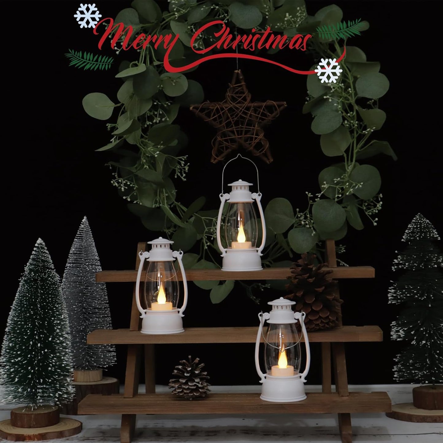 12Pcs Mini White Lanterns for Western Halloween Christmas – 6Inch Candle Lanterns with Flickering LED, Wedding Centerpiece Table Decorations, Camping Decor & Hanging Ornaments for Rustic Party