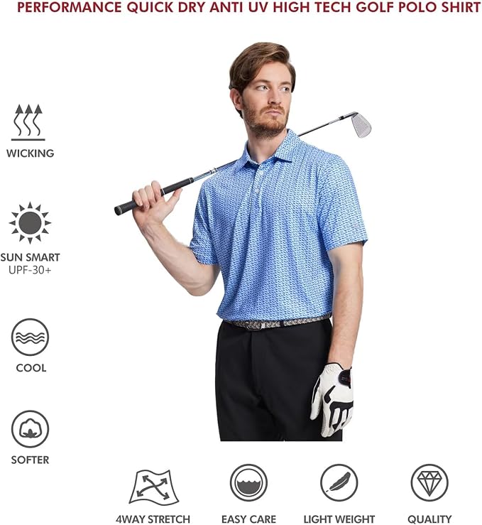 Golf Shirts for Men Dry Fit Short Sleeve Print Performance Moisture Wicking - Image 5