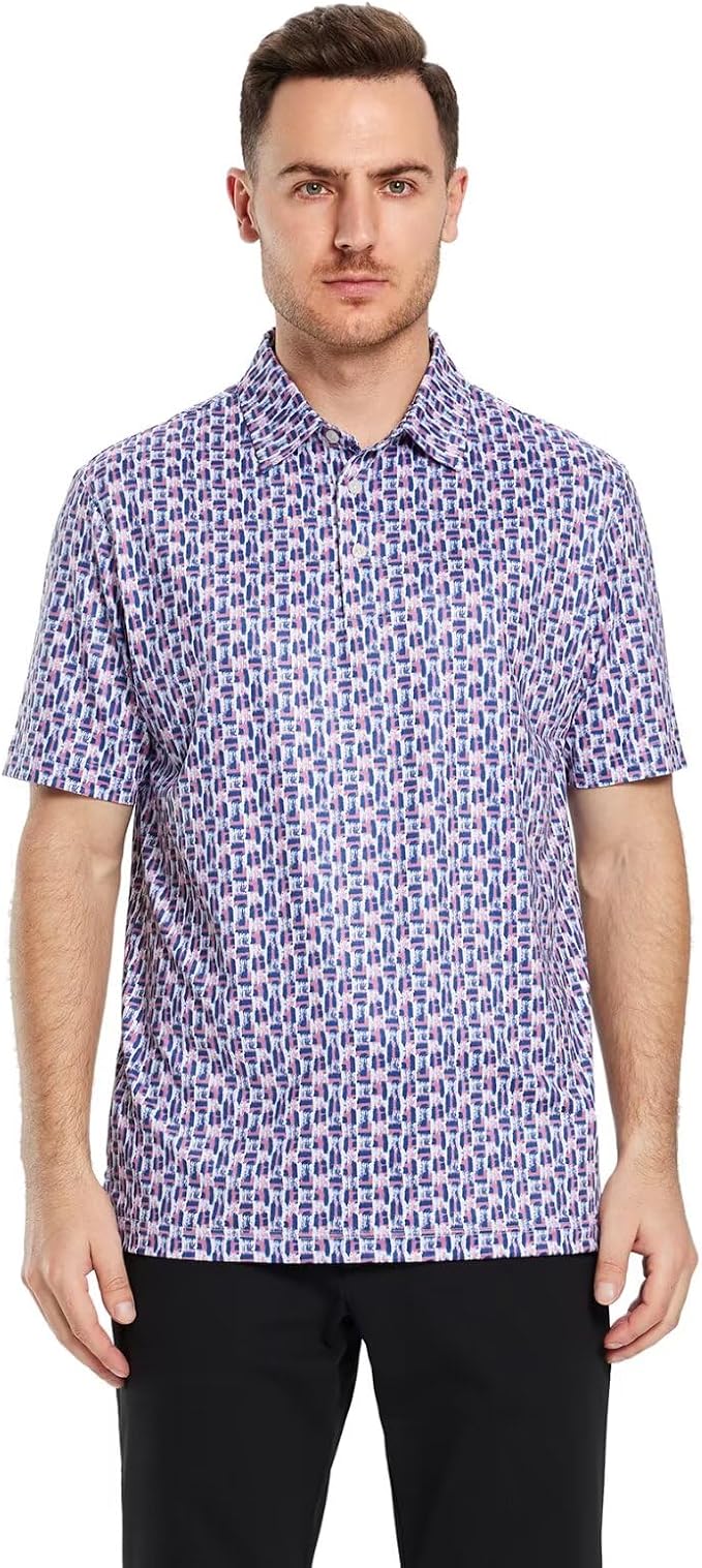 Golf Shirts for Men Dry Fit Short Sleeve Print Performance Moisture Wicking - Image 2
