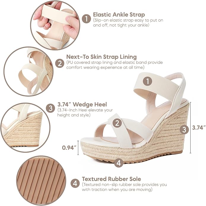 mikarka Women's Open Toe Espadrilles Wedge Sandal Slip On Elastic Ankle Strap - Image 2