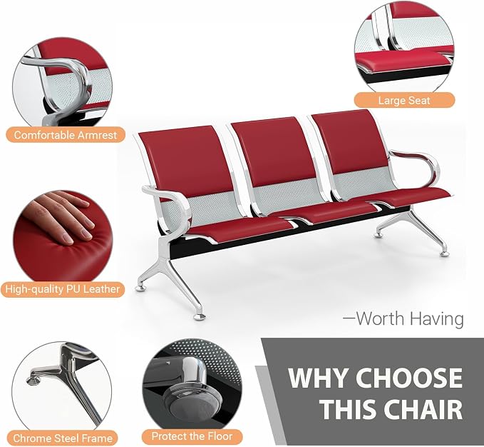 Kinfant Red 9-Seat Waiting Room Chairs - Image 5