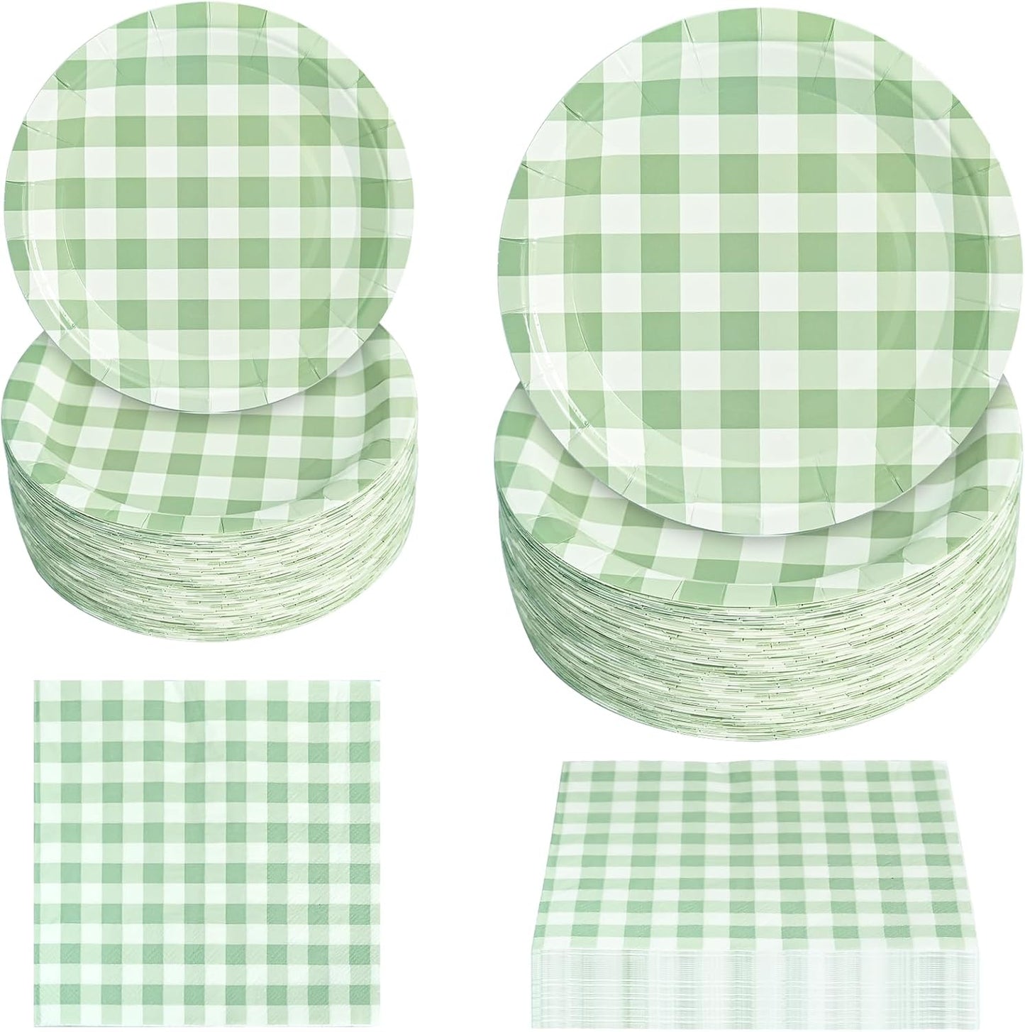 180Pcs Green Gingham Party Supplies Paper Plates and Napkins Serve 60 Disposable Tableware Set for Birthday Party Decorations Game Day Family School Holiday Sports Events