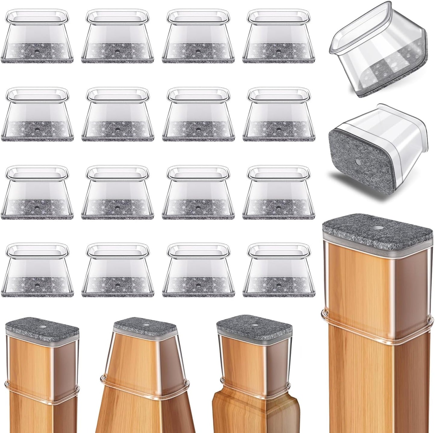 24 Pcs Chair Leg Floor Protectors Rectangle, Silicone Felt Furniture Leg Pads Caps Covers for Hardwood Floors (Fit Perimeter 6" to 8")